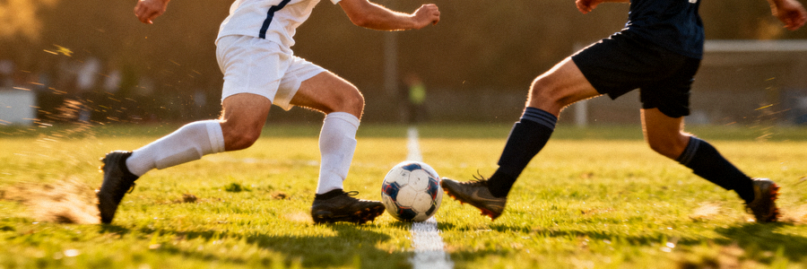 足球比赛中球员在中场争抢球权的比赛瞬间